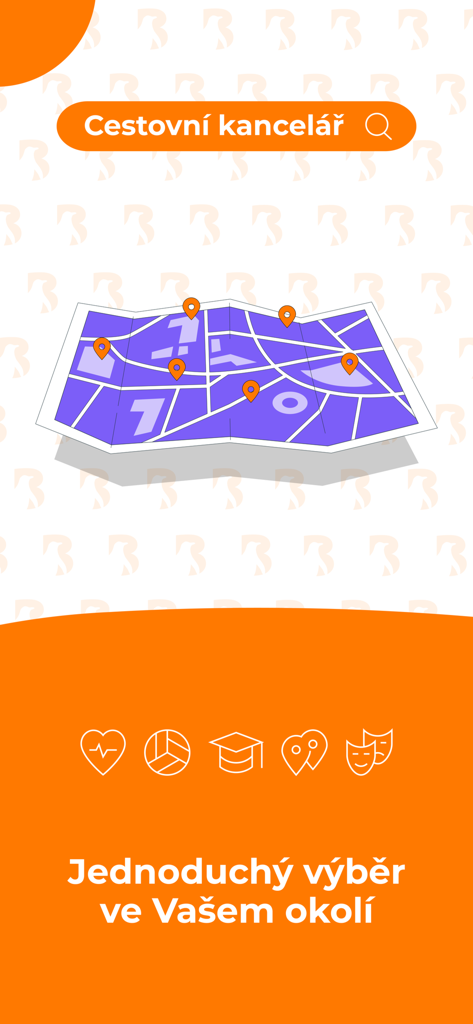 A mobile screen showing a map with pins for local suppliers and a search bar for employee travel benefits