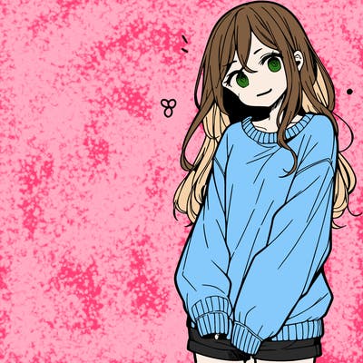 manga teen girl  in a sweater and baggy pants