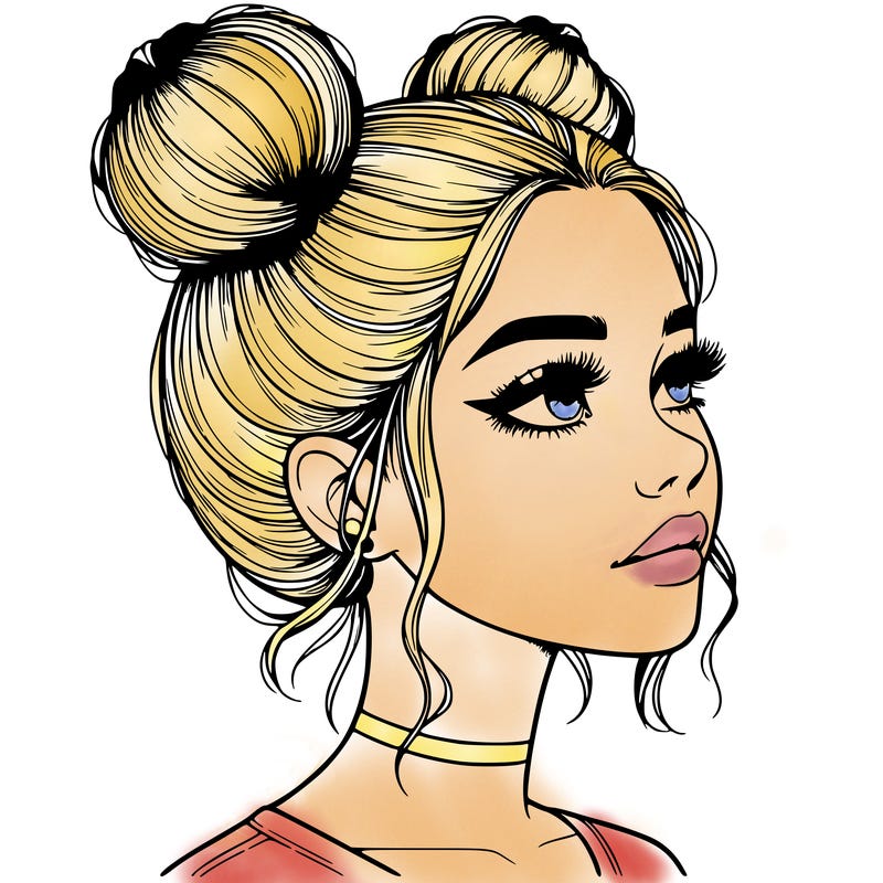 realistic girl with buns on the top of her head
