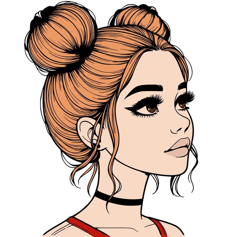 realistic girl with buns on the top of her head