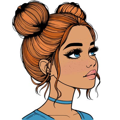 realistic girl with buns on the top of her head