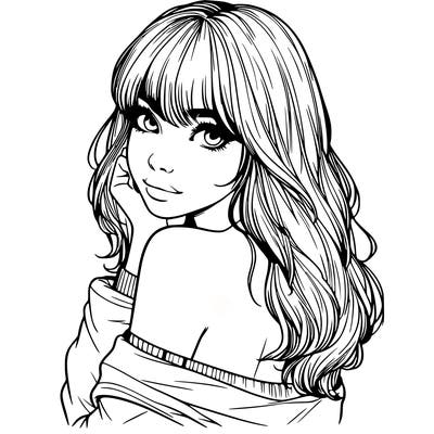 realistic girl with bangs looking over her shoulder