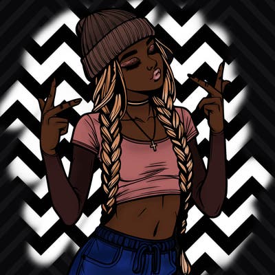 realistic teenage girl with braids and a beanie and crop top doing 🫶🏼