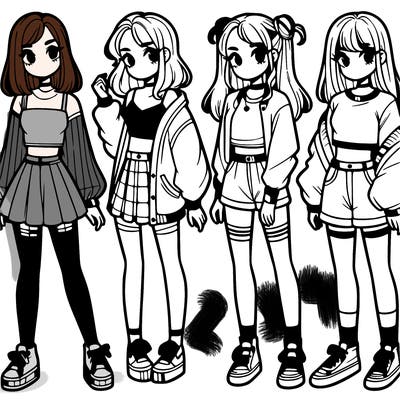 one girl with crop-top shirt and a jacket with a skirt, long socks and another girl with a shirt and pants with a jacket