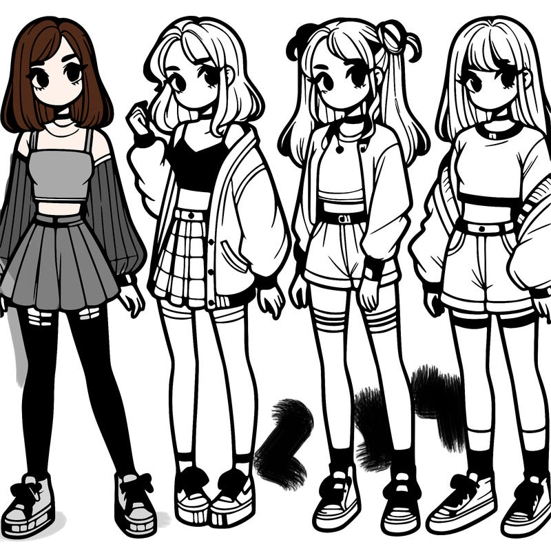 one girl with crop-top shirt and a jacket with a skirt, long socks and another girl with a shirt and pants with a jacket