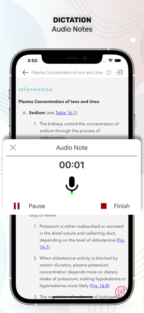 Stoelting Anesthetic Practice - Interface showing the audio notes and dictation feature in the Stoelting Anesthetic Practice medical app