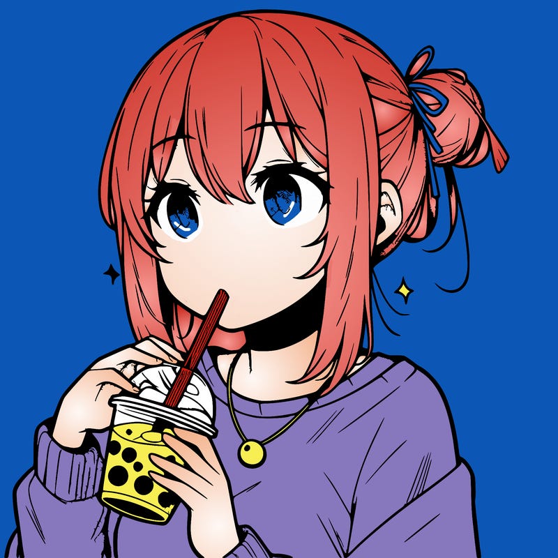 manga character drinking boba