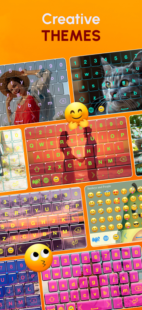 Photo Keyboard Theme Changer - Un collage di temi per tastiera personalizzabili con sfondi fotografici personali ed emoji