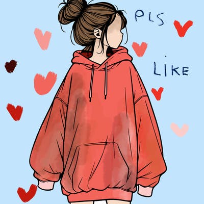 realistic girl with a oversized sweatshirt on and a bun
