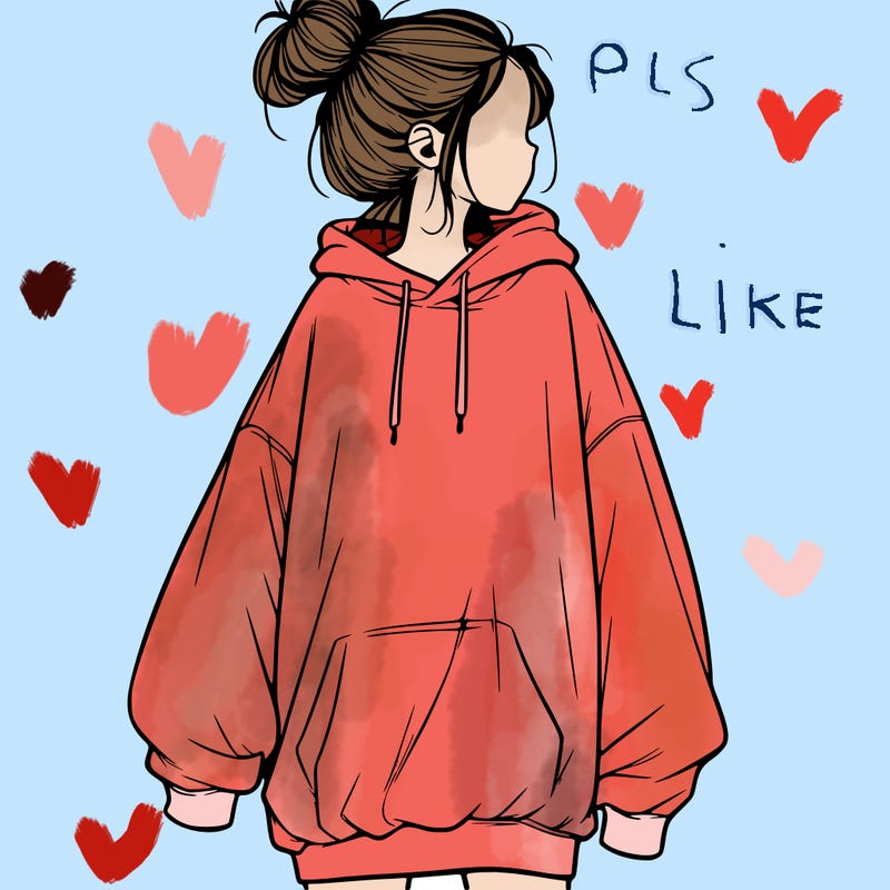 realistic girl with a oversized sweatshirt on and a bun