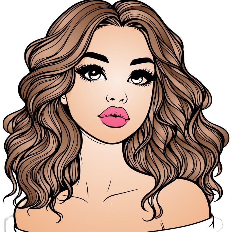 realistic girl with wavy hair and lips