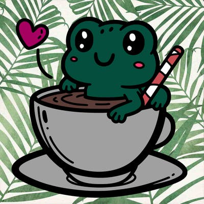 cute frog in a tea cup