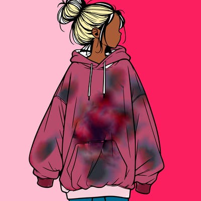 realistic girl with a oversized sweatshirt on and a bun
