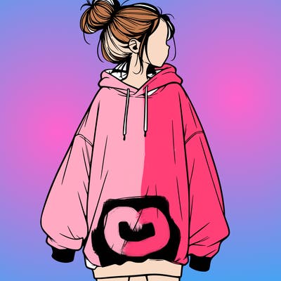 realistic girl with a oversized sweatshirt on and a bun