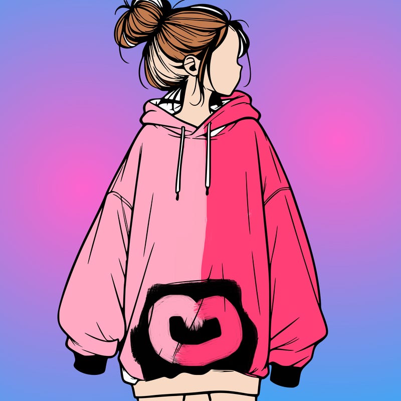 realistic girl with a oversized sweatshirt on and a bun