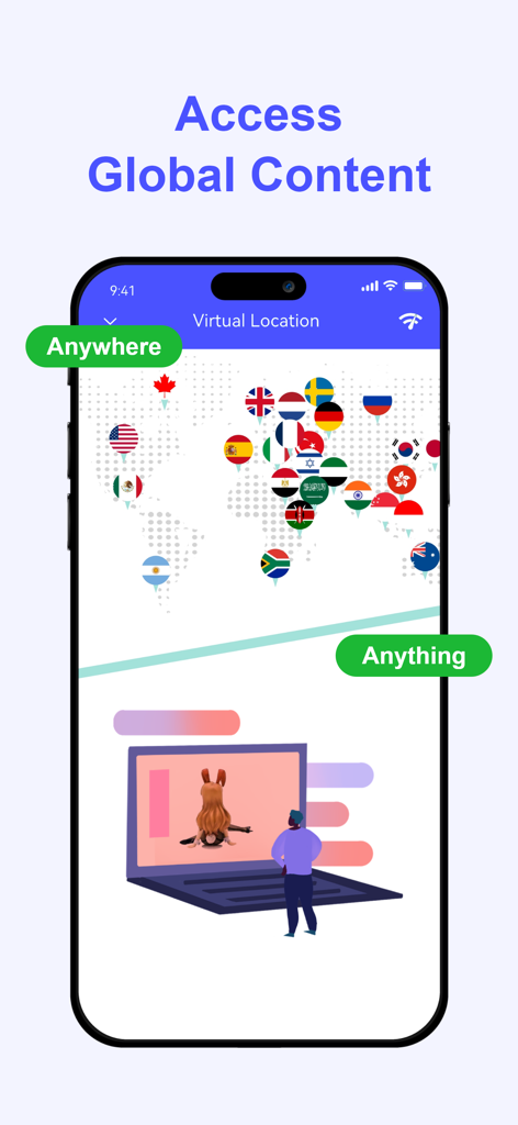 PlatoVPN Pro: Fast, Stable VPN - PlatoVPN Pro interface displaying a world map with various country flags representing global server locations.