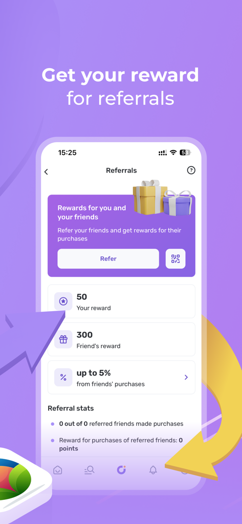 A screen of the UDS App displaying the referral program and rewards for inviting friends.