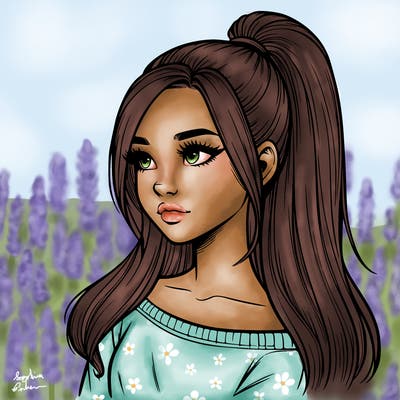 realistic girl with a high ponytail