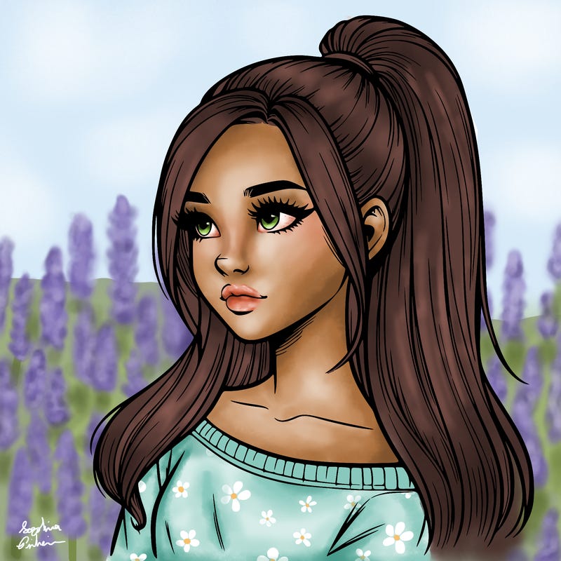 realistic girl with a high ponytail