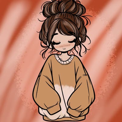 girl with baggy sweatshirt and messy bun
