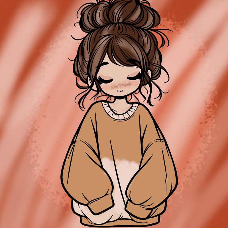 girl with baggy sweatshirt and messy bun