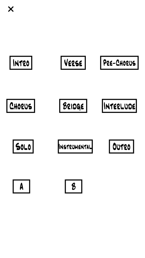 Song section labels for music chart creation including Intro, Verse, and Chorus