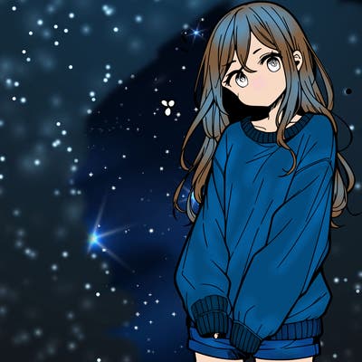 manga teen girl  in a sweater and baggy pants