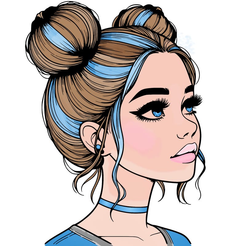 realistic girl with buns on the top of her head