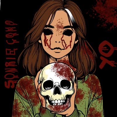 realistic girl holding a skull