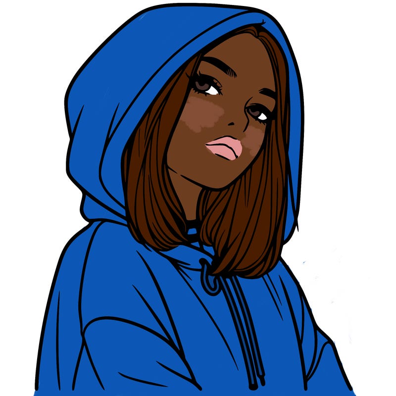 a realistic girl in a hoodie