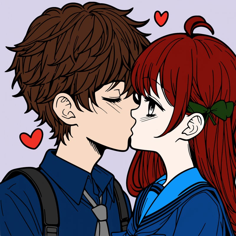 a boy and girl kissing anime