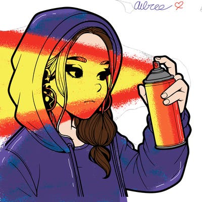 a realistic girl, spray painting