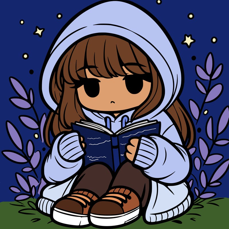 girl in oversized hoodie reading a book