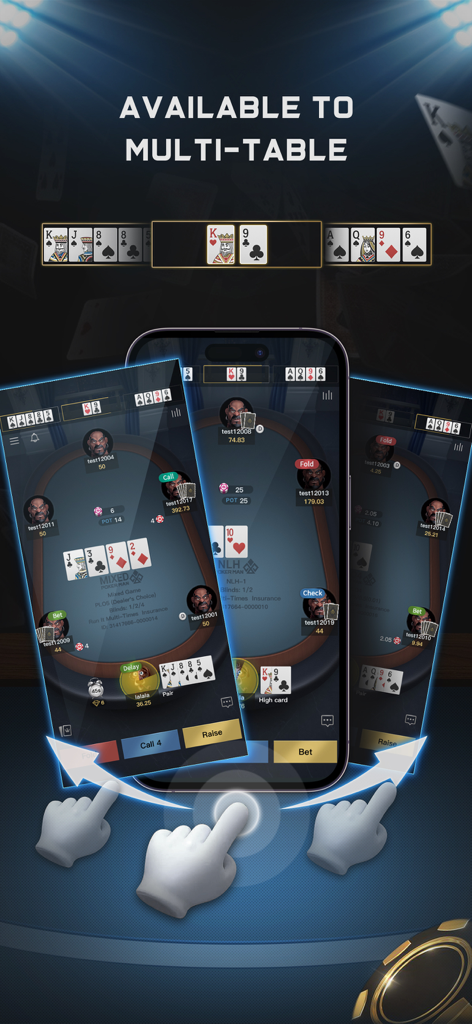 Funzione di gioco multi-tavolo nell'app mobile di poker PokerMan