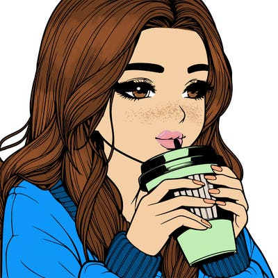 realistic girl drinking coffee