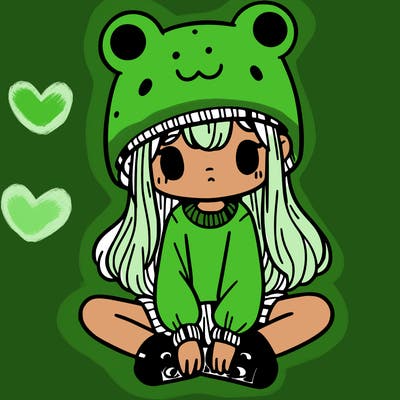 a girl wearing a frog hat and some frog socks