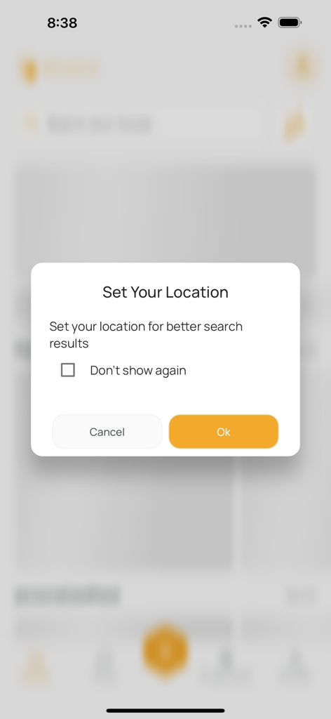 Optimuzhomez app dialog box asking to set user location for improved real estate search results.