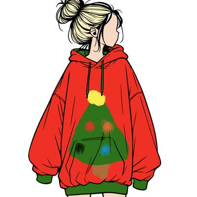 realistic girl with a oversized sweatshirt on and a bun