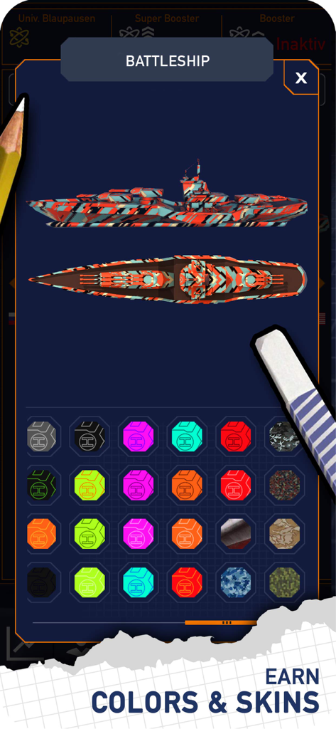 Fleet Battle: Sea Battle game - Custom ship skins and color selection screen in Fleet Battle game