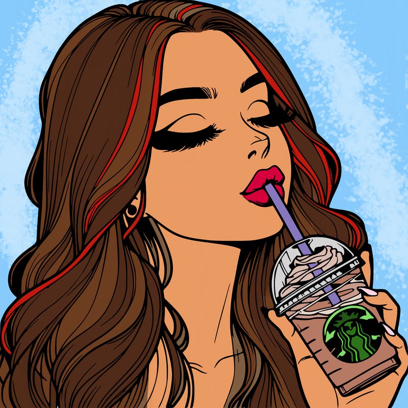 realistic girl drinking starbucks
