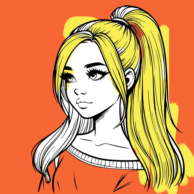 realistic girl with a high ponytail