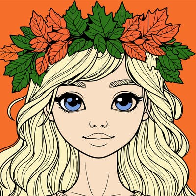 realistic girl with fall leaf crown