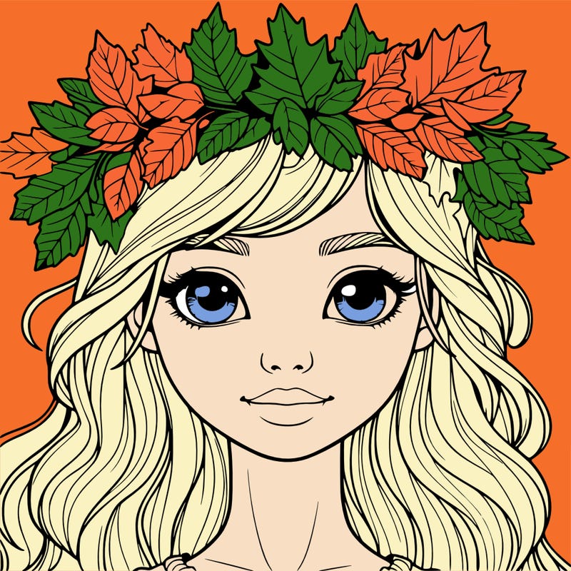 realistic girl with fall leaf crown