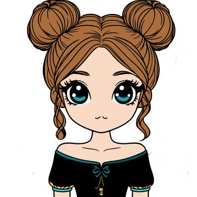 a realistic girl with two buns