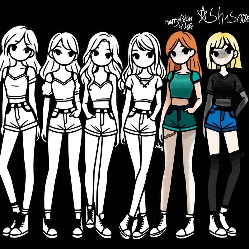 a group of girls wearing crop tops and shorts