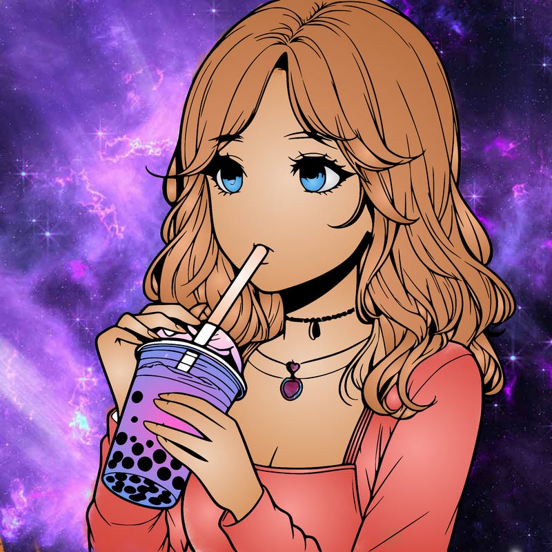 realistic girl drinking boba tea
