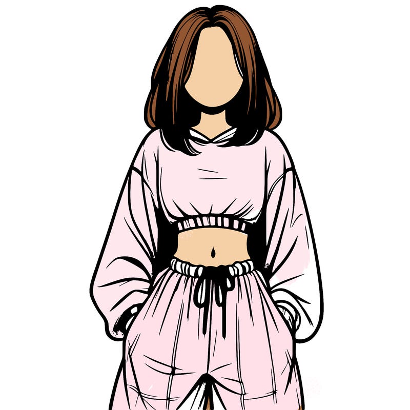 realistic girl faceless with baggy pants and a crop top
