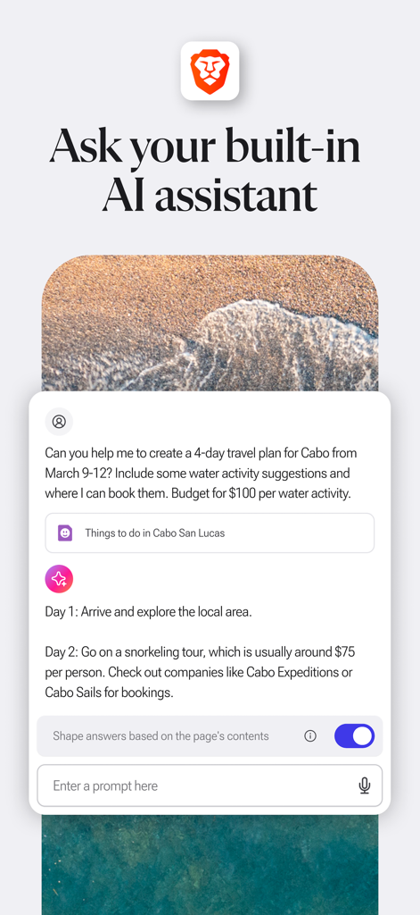 여행 일정을 생성하는 Brave 브라우저 내장 AI 비서 Leo