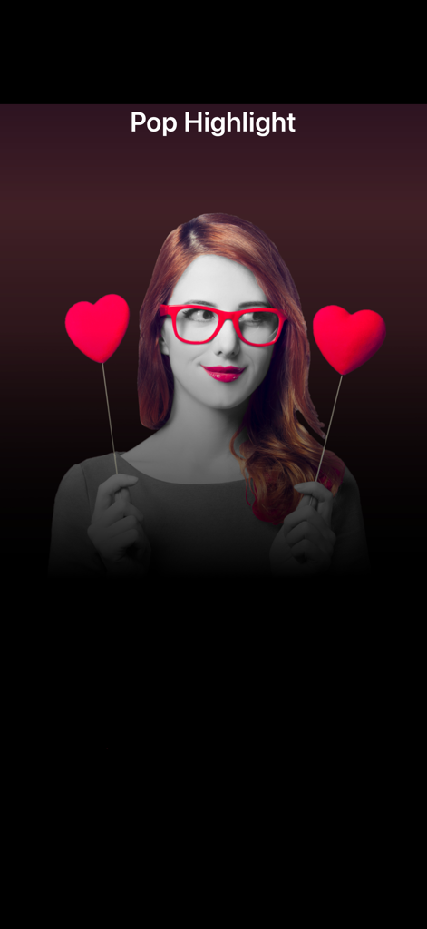 Beauty Photo-Filters & Effects - Portrait showing the pop highlight effect with red glasses and hearts