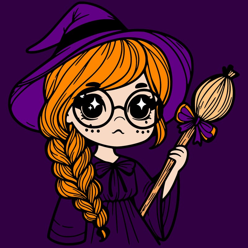 a witch with a braid and two glasses